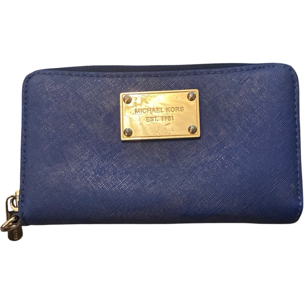Michael Kors Continental Zip Around Blue Leather Wallet - Picture 2 of 8